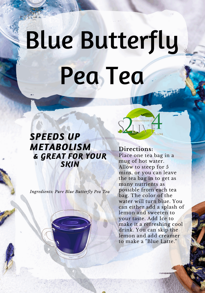100% Pure Butterfly Pea Tea, Speeds up Metabolism and  great for your skin